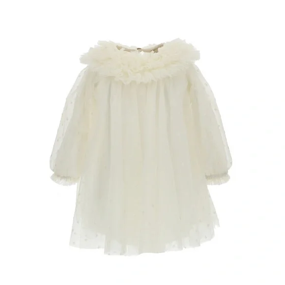 Monnalisa baby polka dot princess tulle dress cream 18M NEW